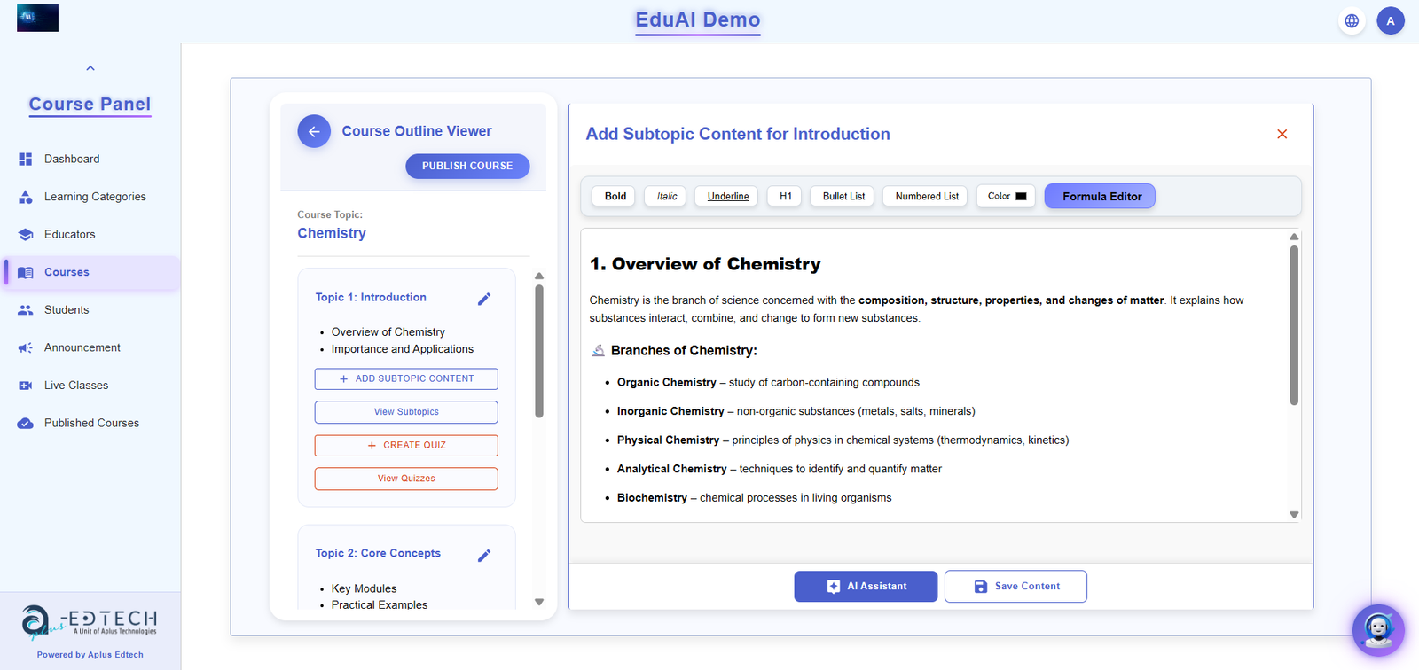 Course Creation Dashboard